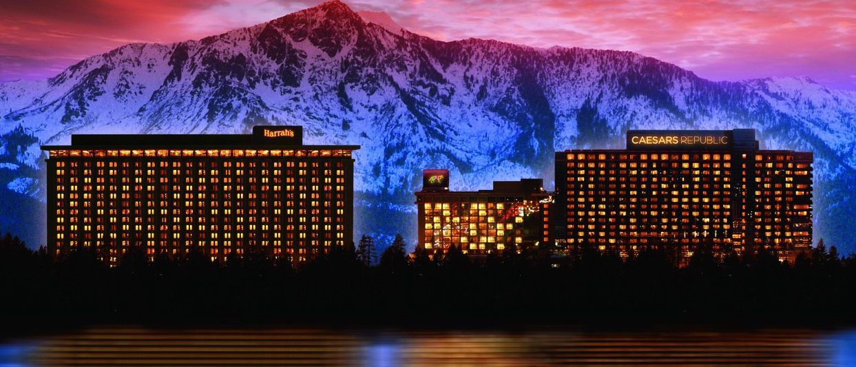 Harrah's and Caesars Republic Lake Tahoe Exteriors at Sunset