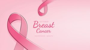 Breast cancer awareness campaign banner with pink ribbon symbols on pastel light pink background