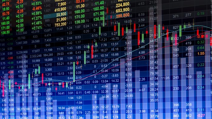 Computer screen depicting stock market information for investor relations