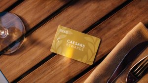 Caesars Rewards card on dining table