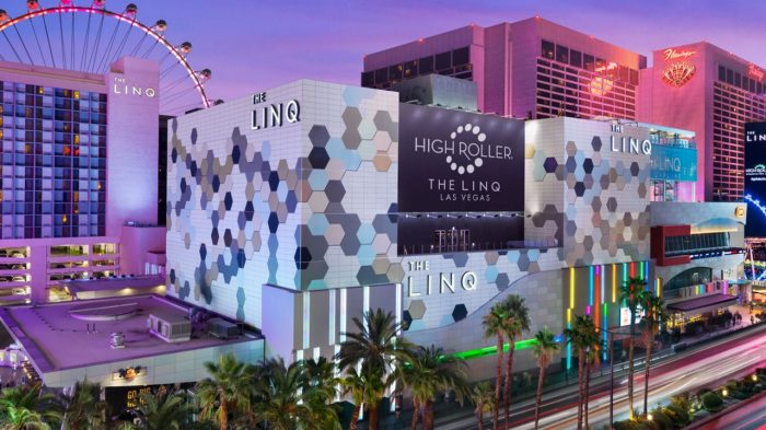 View of the highroller from the Linq Promenade at night