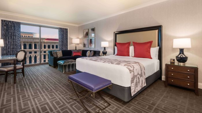 Interior view of room with king size bed and view