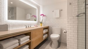 Bathroom inside hotel room at the Flamingo