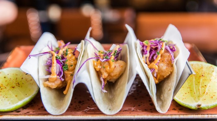 Photo Of Three Plated Shrimp Tacos And Sliced Lime From Chayo Mexican Kitchen And Tequlia Bar Inside The Linq Las Vegas