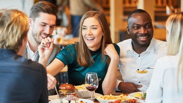 Group of people having lunch.