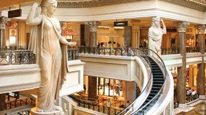 Interior main entrance view of the Forum Shops