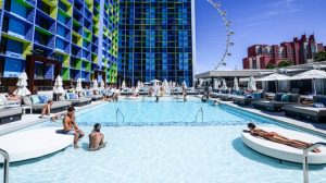 Day Time View Of People Lounging By The Linq Las Vegas Pool