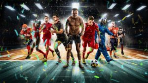 Collage of athletes from different sports all standing together.