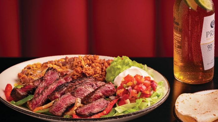Sizzle & Salt Steak Fajita, rice, guac, and salsa