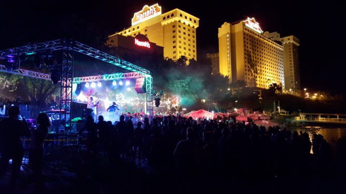 View of the stage on the beach at Harrah's.