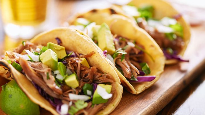 Pork Tacos with Lime on cutting board