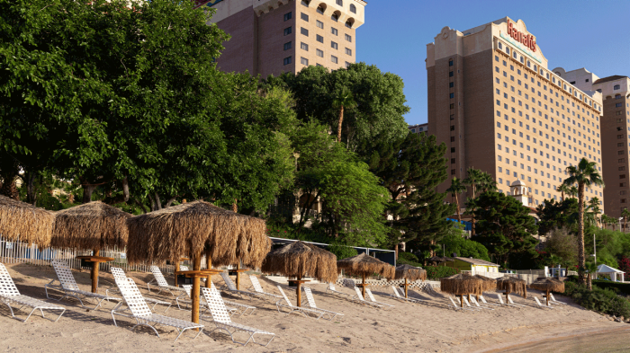 Harrah's Laughlin exterior with beachfront view.