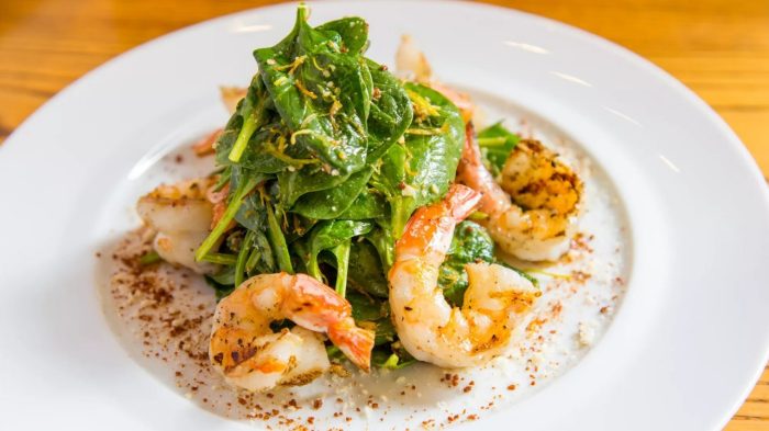 NOR NOBU baby spinach with grilled shrimp