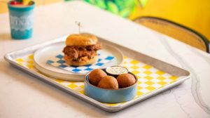 NOR Nina's Creole Cottage hot fire chicken sandwich and boudin balls
