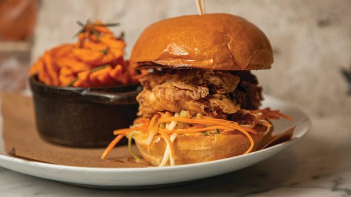 NOR Nina's Creole Cottage hot fire chicken sandwich waffle fries