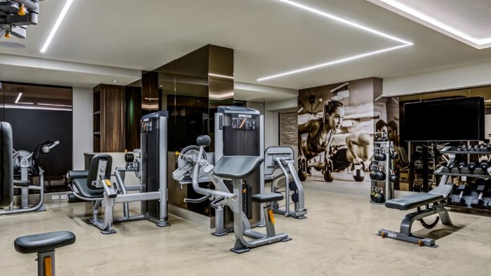 Gym equipment in the fitness center.