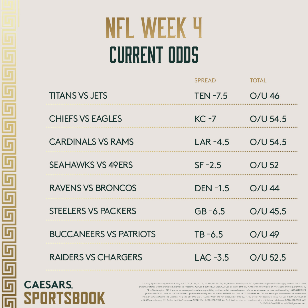 spreads for week 4 nfl