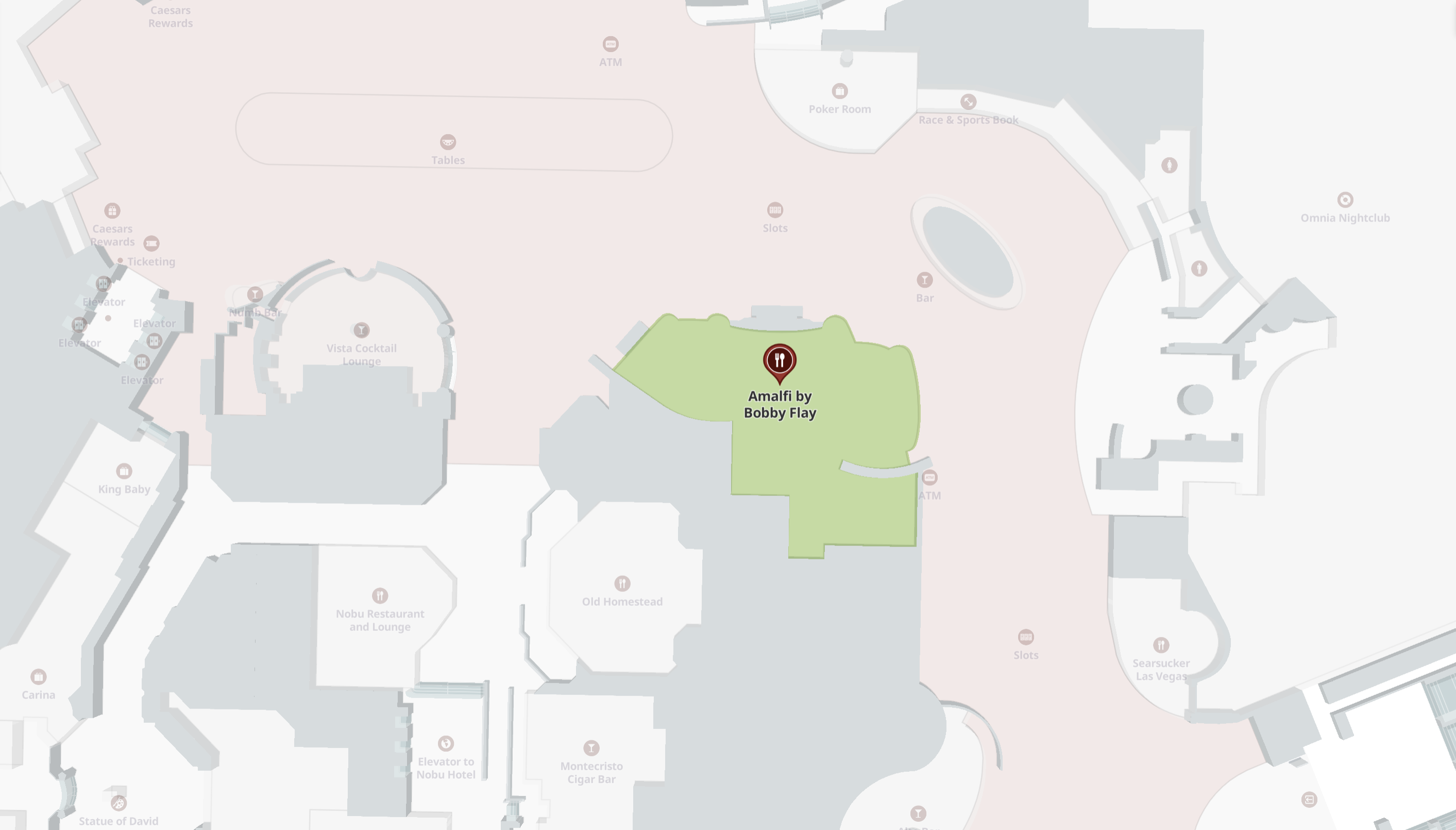 Map Of Caesars Palace Restaurants Amalfi - By Bobby Flay Restaurant - Caesars Palace Las Vegas