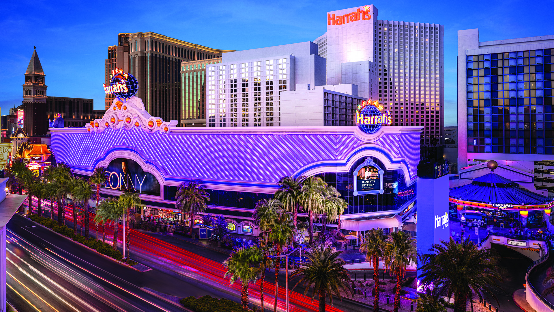 Harrah's Las Vegas Exterior at Dusk
