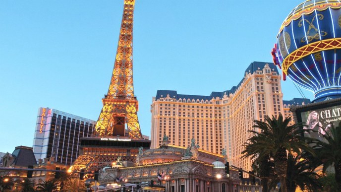 LAS VEGAS - SEPTEMBER 25 Aerial View Of Eiffel Tower At Paris Hotel And  Casino On September 25, 2014 In Las Vegas.The Resort Has An Hotel With  2,915 Rooms And A Half