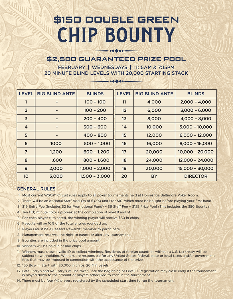 WSOP Baltimore Poker Tournaments Maryland Horseshoe Baltimore Casino