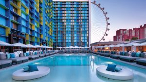 The Influence Pool at The LINQ Hotel + Experience during the day with view of the High Roller